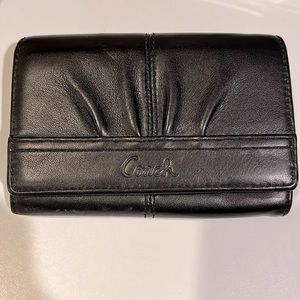 Coach Clutch Style Black Soft Leather Wallet w/Blue Fabric Inside ALMOST NEW